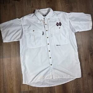 Drake Waterfowl Button Down Shirt Men’s L White Mississippi State Vented Outdoor